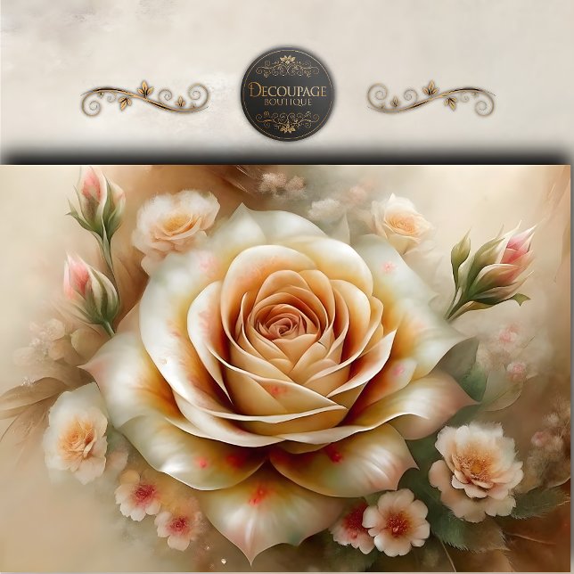 Papier Mousseline Découpage de rose pêche vintage (Vintage Peach Rose Decoupage Tissue Paper)