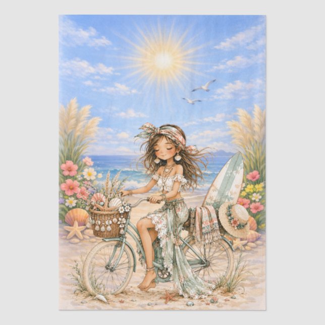 Papier Mousseline Découpage de scène de plage girly style boho migno (Recto)