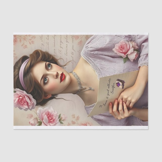Papier Mousseline Découpage de script floral Lilac Lady Victorian (Recto)