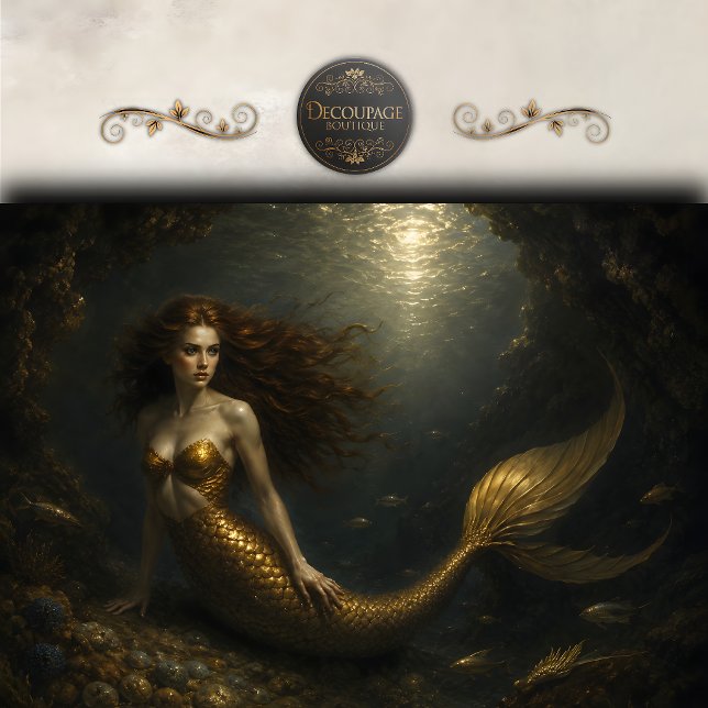Papier Mousseline Découpage de sirène de la caverne dorée (Golden Cavern Mermaid Decoupage Tissue Paper)