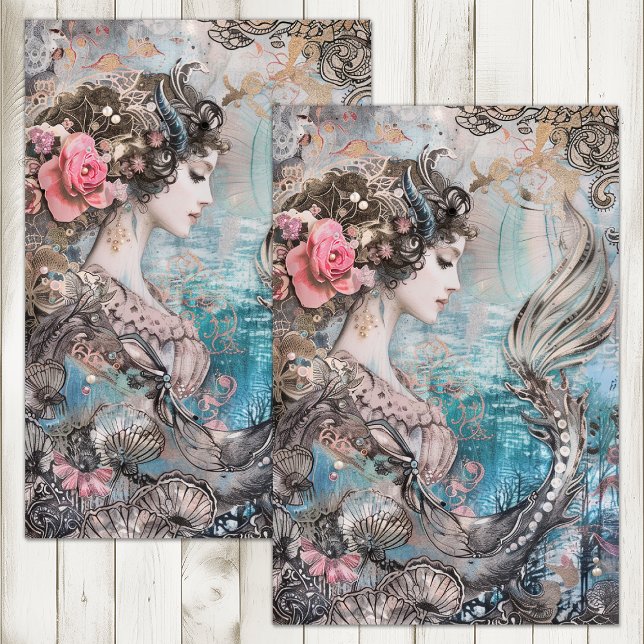 PAPIER MOUSSELINE DECOUPAGE DE SIRÈNE EXOTIQUE (EXOTIC MERMAID DECOUPAGE TISSUE PAPER)