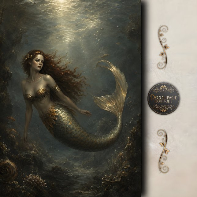 Papier Mousseline Découpage de Sirène Perle Céleste (Celestial Pearl Mermaid Decoupage Tissue Paper)