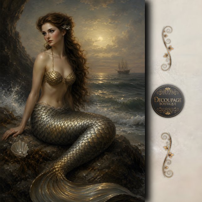 Papier Mousseline Découpage de sirène Silver Tide (Silver Tide Mermaid Decoupage Tissue Paper)