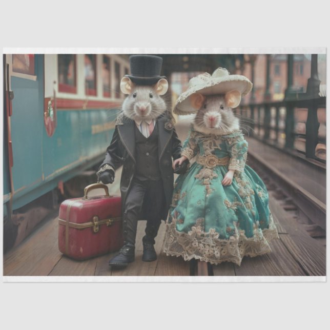 Papier Mousseline Découpage de souris de duo de voyage lunaire (Recto)