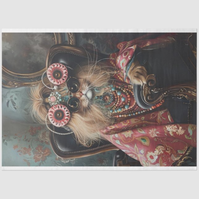 Papier Mousseline Découpage de style Hippie Amoureux des chats (Recto)