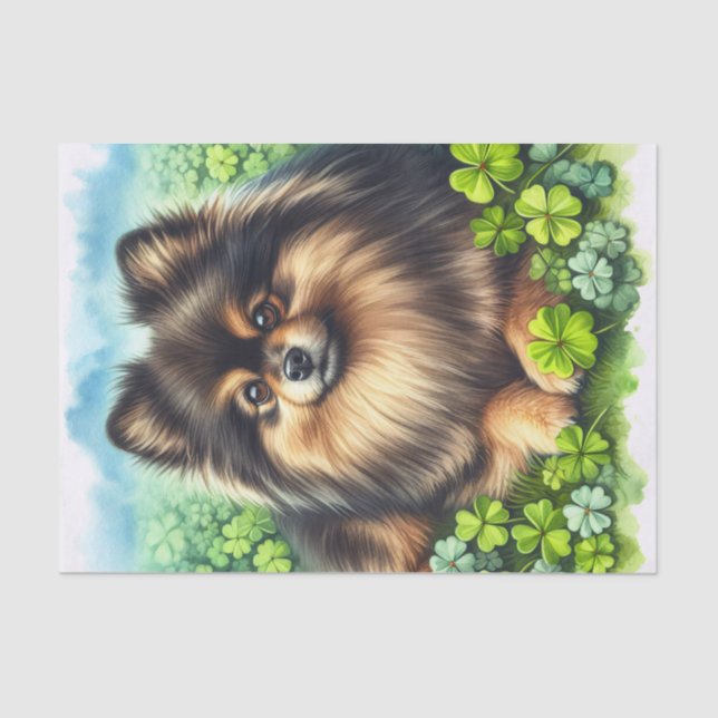 Papier Mousseline Découpage de trèfle en aquarelle brindé Pomeranian (Recto)