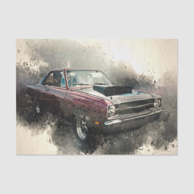 Papier Mousseline Découpage de voiture rouge vintage (Recto)