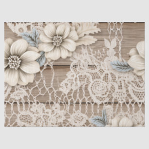Papier Mousseline Découpage dentelle Vintage et texture bois