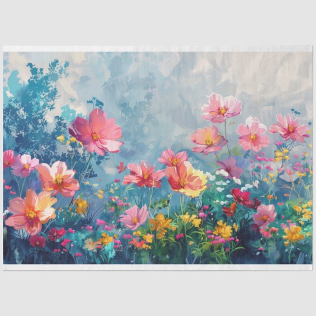 Papier Mousseline Découpage des fleurs de printemps de l'aquarelle (Recto)
