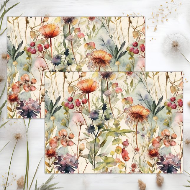 PAPIER MOUSSELINE DÉCOUPAGE DES FLEURS SAUVAGES DU PRINTEMPS BOHO (BOHO SPRING WILDFLOWERS DECOUPAGE TISSUE PAPER)