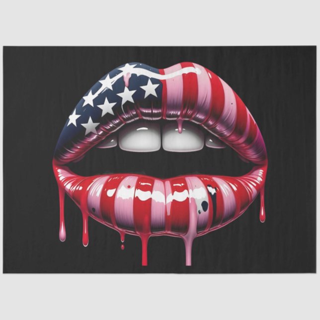Papier Mousseline Découpage des lèvres de morsure du drapeau américa (Recto)