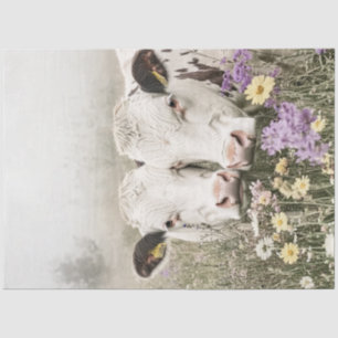 Papier Mousseline Découpage des vaches blanches dans les Fleurs sauv