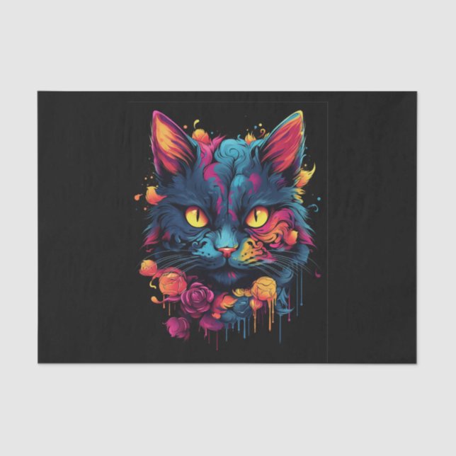 Papier Mousseline Découpage d'Halloween Chat noir effrayant (Recto)