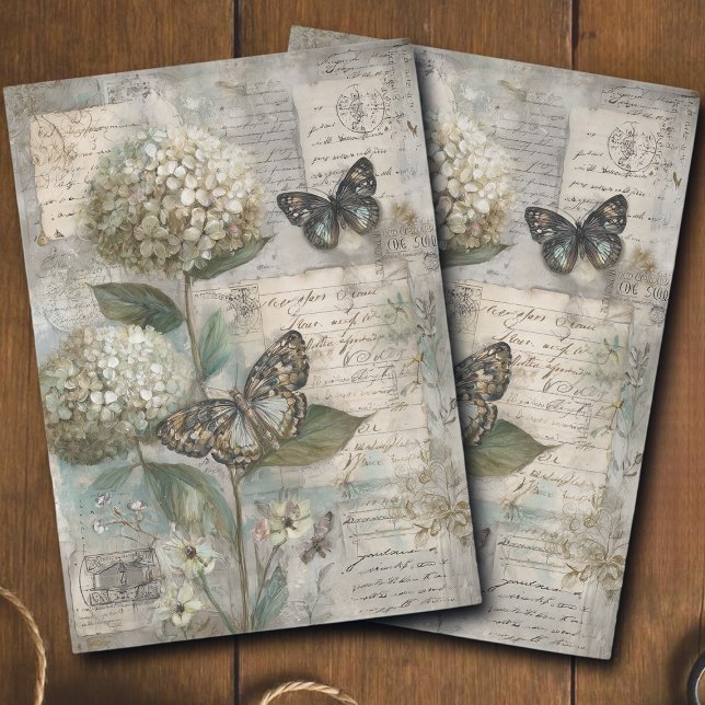 Papier Mousseline Découpage d'objets éphémères d'hortensia et de pap (Créateur téléchargé)