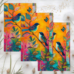 PAPIER MOUSSELINE DÉCOUPAGE D'OISEAU BLANC COLORÉ