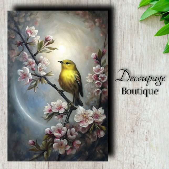 Papier Mousseline Découpage d'oiseau Paruline dorée (Golden Warbler Bird Decoupage Tissue Paper)