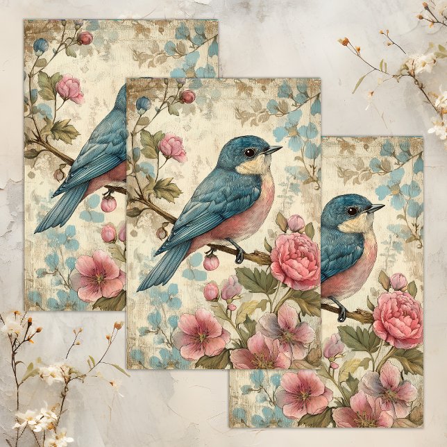 Papier Mousseline DÉCOUPAGE D'OISEAU vintage (VINTAGE BIRD DECOUPAGE TISSUE PAPER)