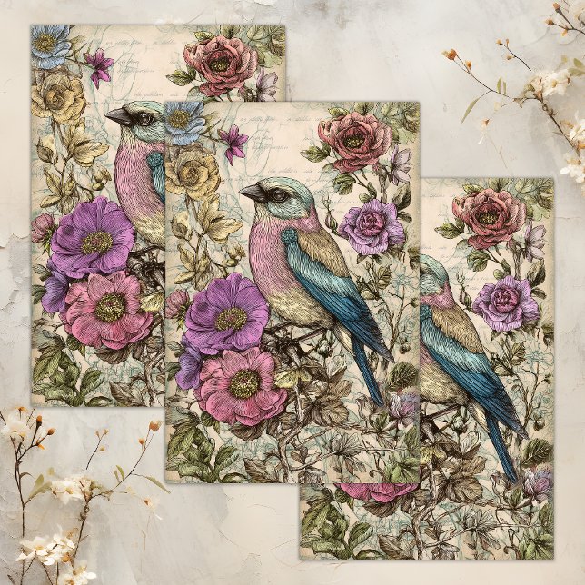 Papier Mousseline DÉCOUPAGE D'OISEAU vintage (VINTAGE BIRD DECOUPAGE TISSUE PAPER)