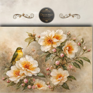 Papier Mousseline Découpage d'oiseaux anciens et de roses sauvages