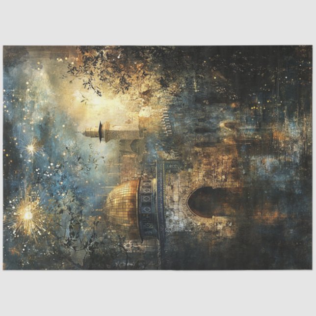 Papier Mousseline Découpage Dôme d'or de la Jérusalem Rocheuse (Recto)