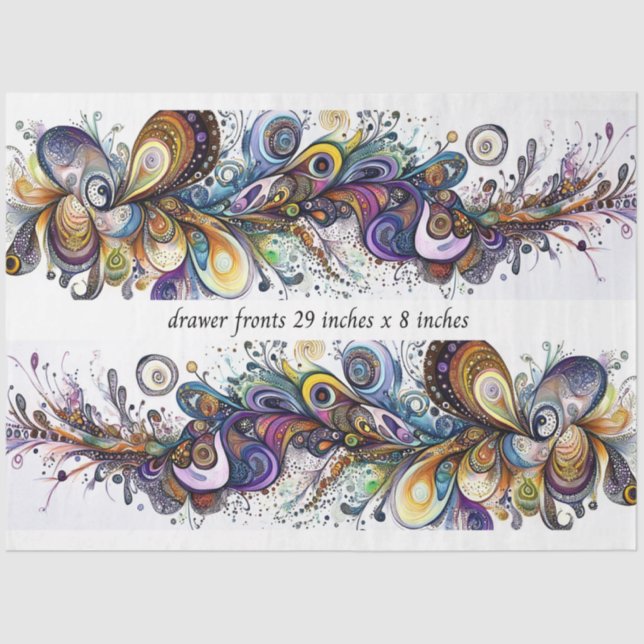 Papier Mousseline Decoupage Drawer Front 29x8 Teardrop Motif Vibrant (Recto)