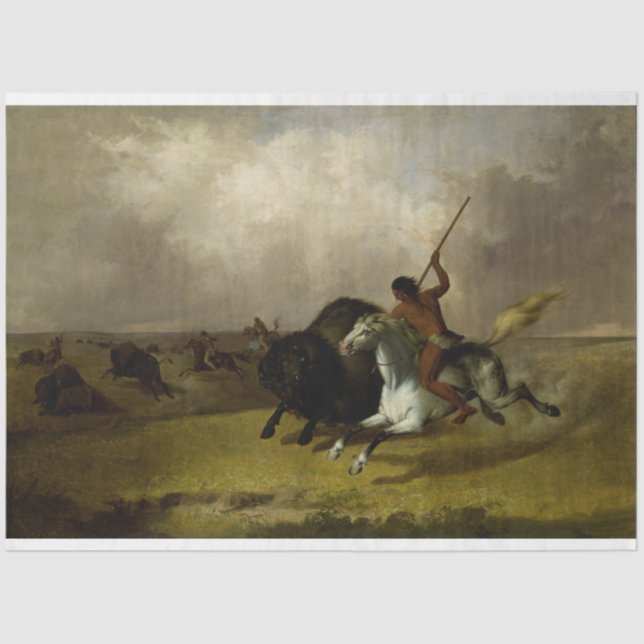 Papier Mousseline Découpage du bison de chasse amérindien (Recto)