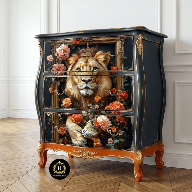 Papier Mousseline Découpage du cadre floral Royal Lion King Crown (Créateur téléchargé)