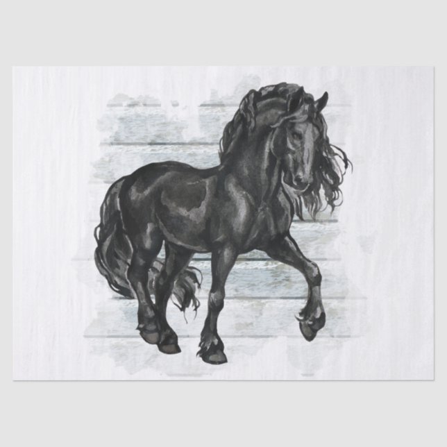 Papier Mousseline Découpage du cheval friésien noir (Recto)