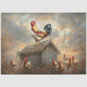 Papier Mousseline Découpage du coq de ferme sur le plumage vibrant