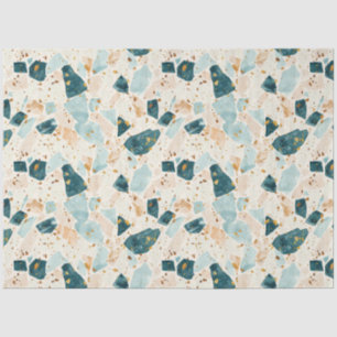Papier Mousseline Découpage du Motif Turquoise et or Terrazzo
