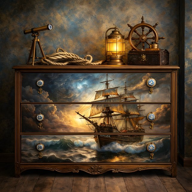 Papier Mousseline Découpage du navire de grande taille Storm Seas (Stormy Seas Tall Ship Decoupage Tissue Paper)
