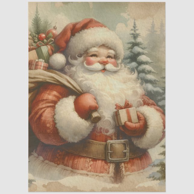 Papier Mousseline Découpage du Père Noël rétro (Recto)