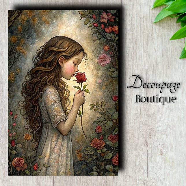 Papier Mousseline Découpage du Premier Baiser de Rose (Rose's First Kiss Decoupage Tissue Paper)