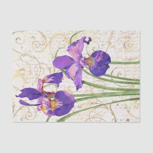 Papier Mousseline Découpage du script de damas en or Iris Purple Flo (Recto)