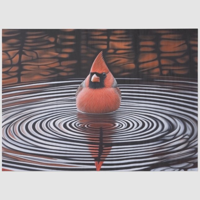 Papier Mousseline Découpage d'un cardinal prenant un bain (Recto)