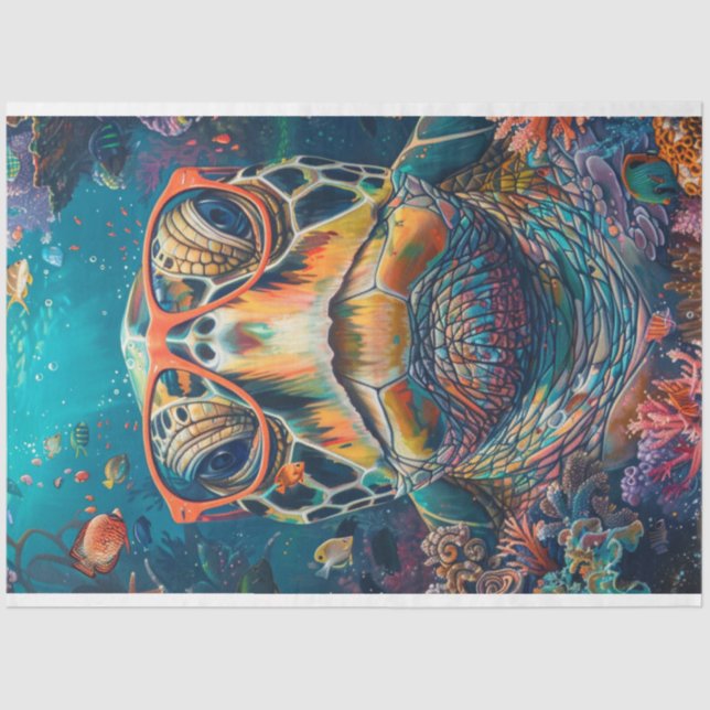 Papier Mousseline Découpage d'une tortue de mer avec lunettes (Recto)