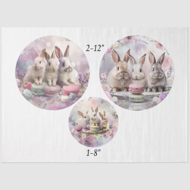 Papier Mousseline Decoupage Easter Bunnies Macaroon 12" Rounds  (Recto)