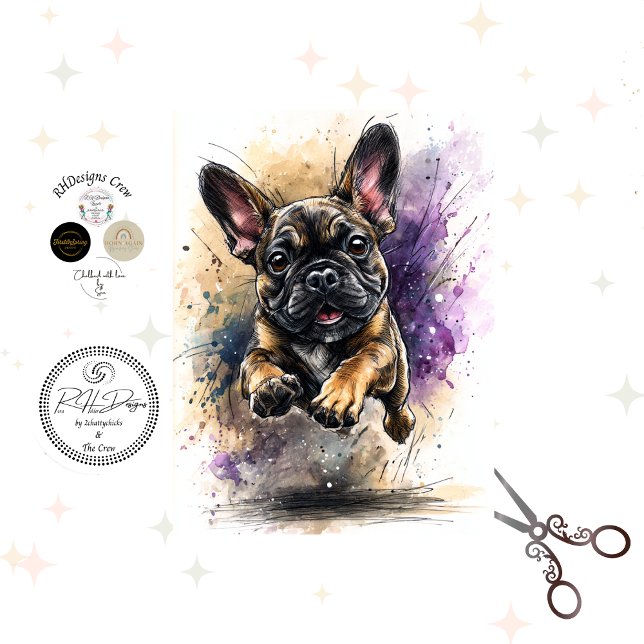 Papier Mousseline Découpage éclaboussures d'aquarelle Bouledogue fra (Créateur téléchargé)