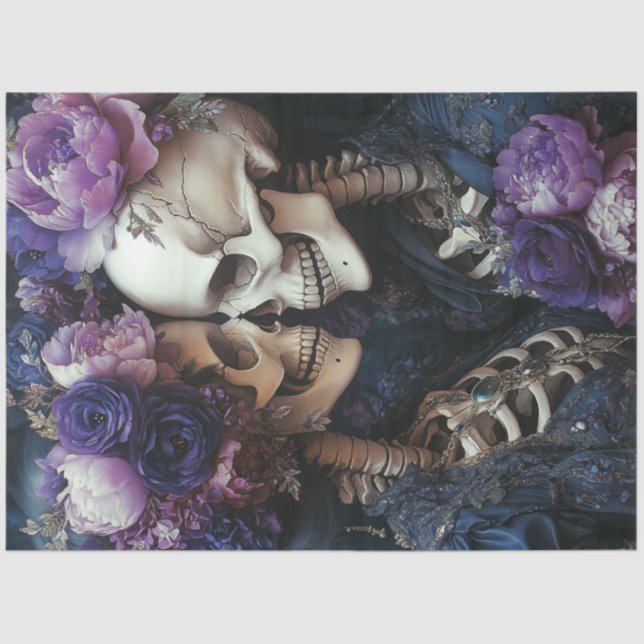 Papier Mousseline Découpage Élégance gothique Squelette Couple Lilac (Recto)