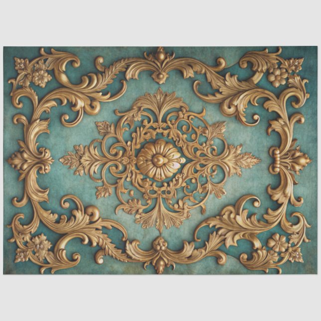 Papier Mousseline Découpage élégant or faux sarcelle  (Recto)
