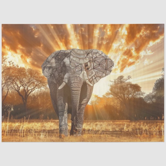Papier Mousseline Découpage Éléphant Captivant Coucher de Soleil  (Recto)