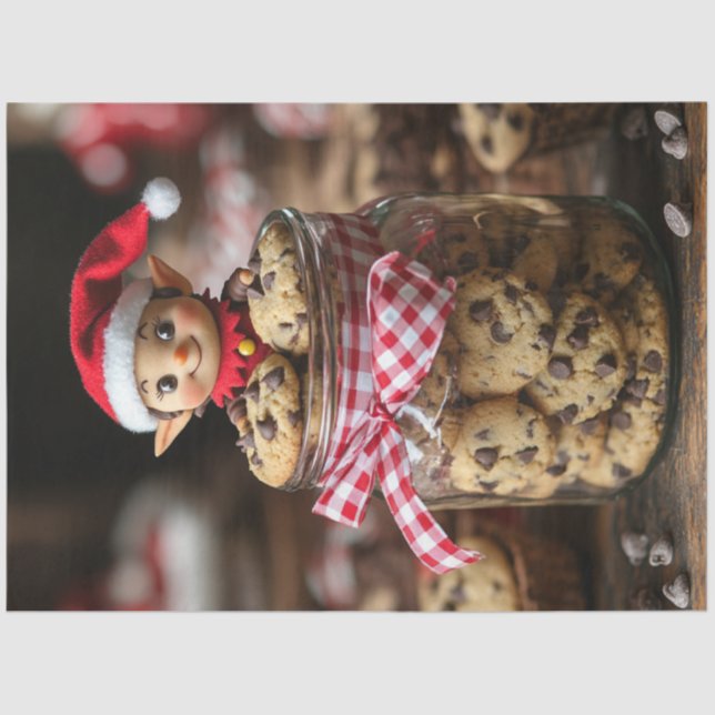 Papier Mousseline Découpage Elf au sommet d'un bocal à biscuits au c (Recto)