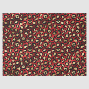 Papier Mousseline Découpage Empreinte de léopard rouge et or