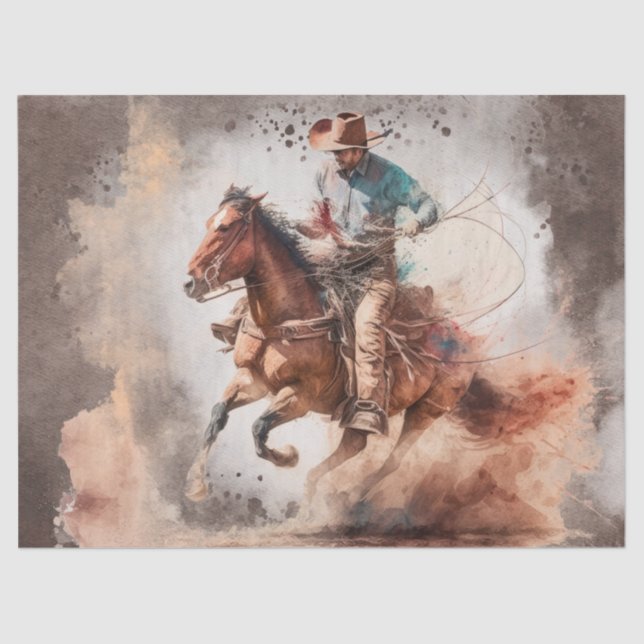 Papier Mousseline Découpage en aquarelle Western Cowboy (Recto)