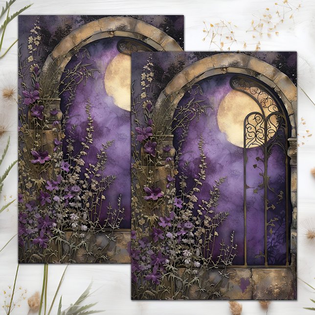 Papier Mousseline DÉCOUPAGE EN ARCHIVÉE DE LA Pleine lune ET DU JARD (FULL MOON AND STONE GARDEN ARCH DECOUPAGE TISSUE PAPER)