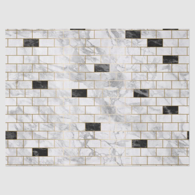 Papier Mousseline Découpage en brique noire et Marbre blanc (Recto)