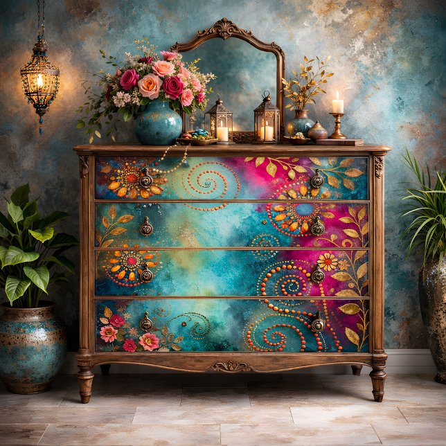 Papier Mousseline Découpage en spirale dorée (Golden Spiral Decoupage Tissue Paper Mockup)