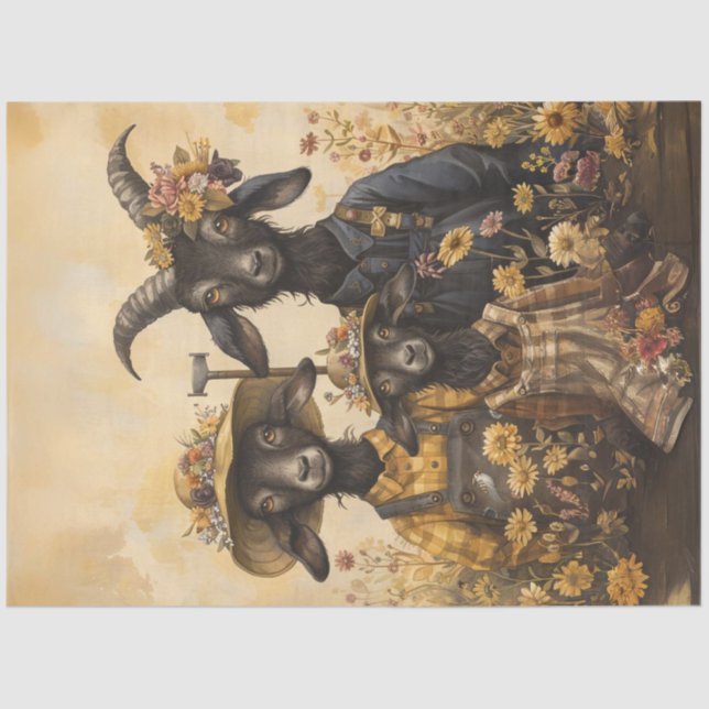 Papier Mousseline Découpage Famille de chèvres charbonnières (Recto)