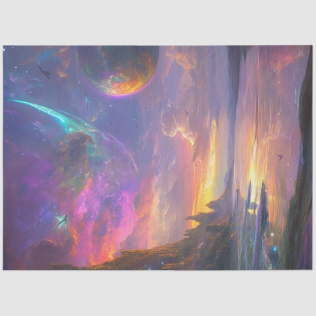 Papier Mousseline Découpage Fantastique teintes Ciel violet bleu ros (Recto)