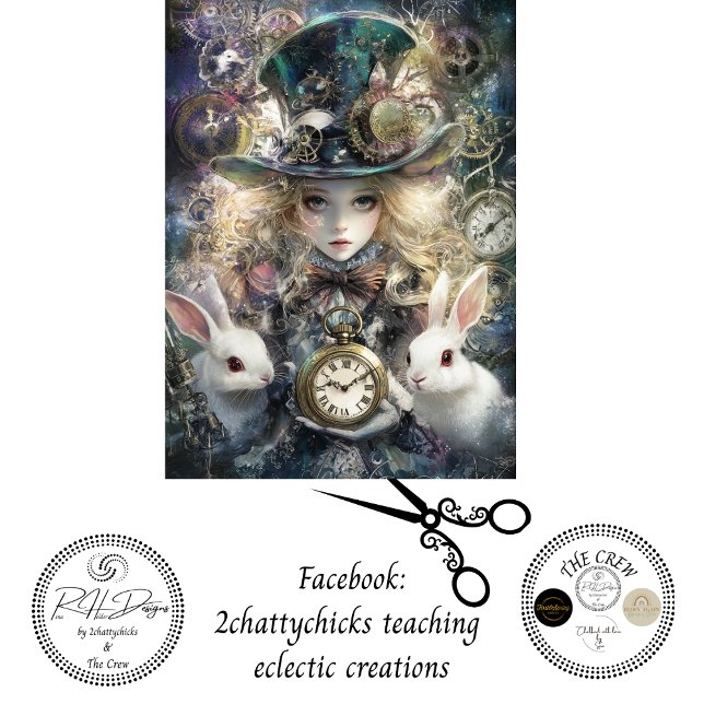 Papier Mousseline Decoupage Fantasy Timekeeper Girl and White Rabbit (Créateur téléchargé)